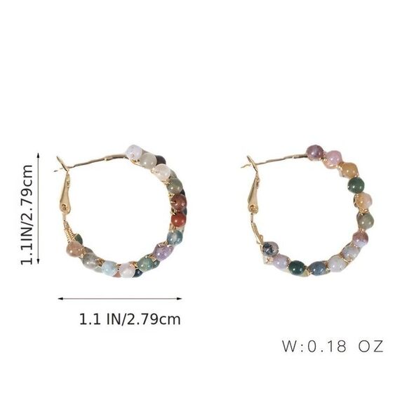 18K Gold Plated Boho Style Hoop Earrings 18K Colorful Natural Stone Hoops Gift - Picture 3 of 7